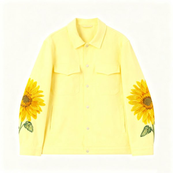 Women's Yellow Jacket with Sunflower Sleeve Embroidery
