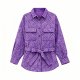 Women's Purple Belted Shirt with Geometric Pattern