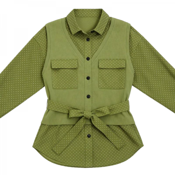 Olive Polka Dot Shirt & Corduroy Vest Set