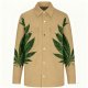 Men's Beige Long-Sleeve Shirt with Green Leaf Print
