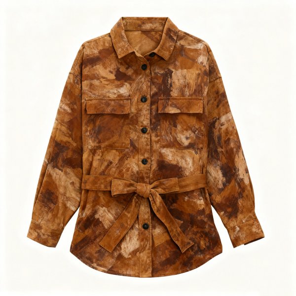 Women's Brown Tie-Dye Belted Shirt