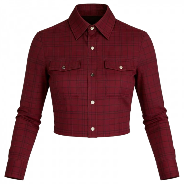 Burgundy Plaid Cropped Shirt