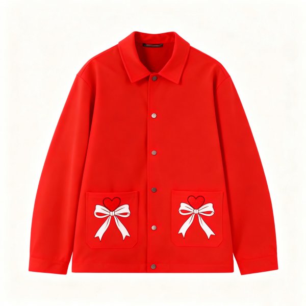 Women's Red Jacket with Heart & Bow Print