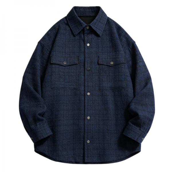 Navy Tweed Plaid Oversize Shirt