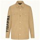 Men's Beige Long-Sleeve Shirt with "TRAVEL" Sleeve Letter Print