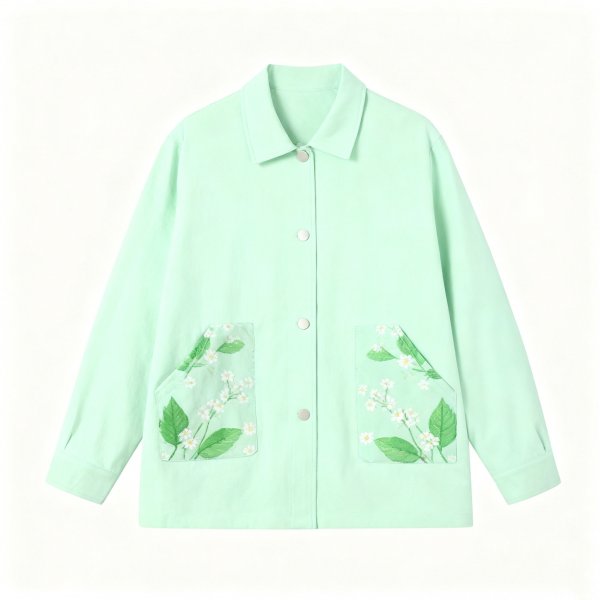 Women's Mint Green Jacket with Floral Pocket Print